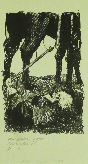Ein treuer Grenadier Lithografie Johannes Grützke Holzschnitt Radierung Schabradierung Offsetdruck  Andruck Neue Prächtigkeit Druckgrafik Kaltnadelradierung
