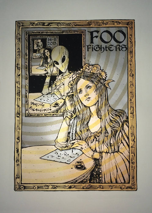 Malleus Foo-Fighters-Torino-Poster-Italy-2015 silkscreen siebdruck concertposter poster prints art prints rock art dark nouvou