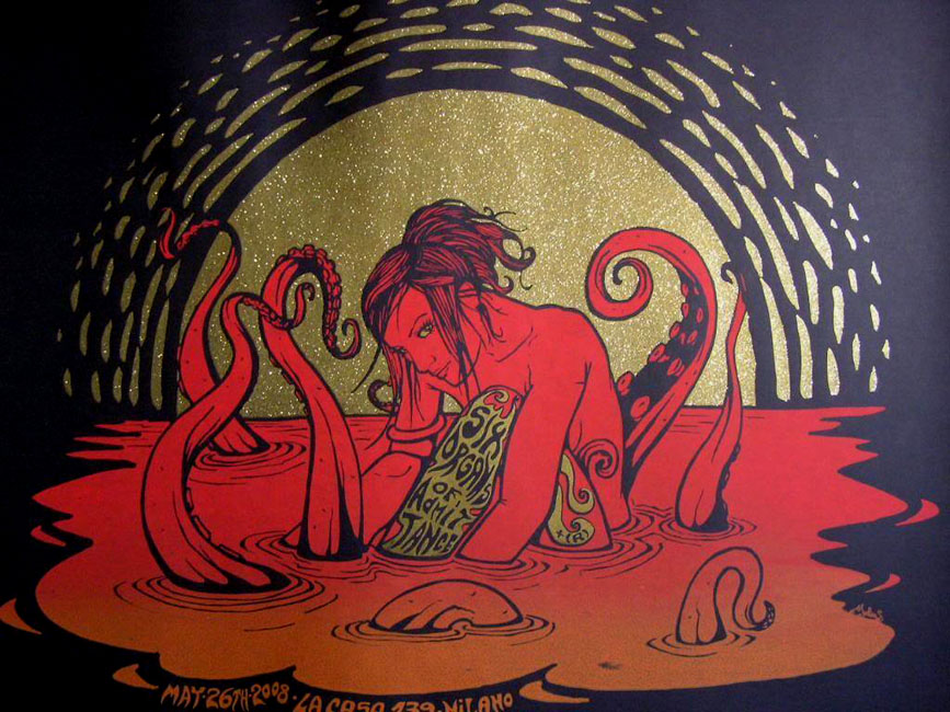 Malleus Limited Edition Silkscreen Poster for Six Organs of Admittance in Milano, Italy 2008 silkscreen siebdruck concertposter poster prints art prints rock art