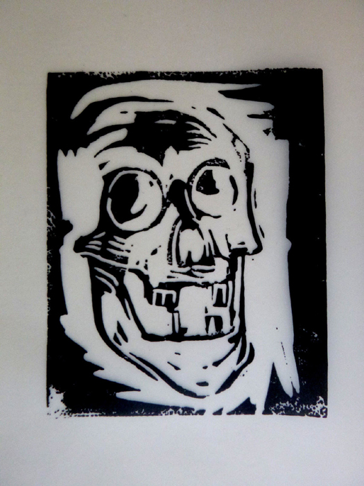 Markus lüperts Linolschnitt Skull