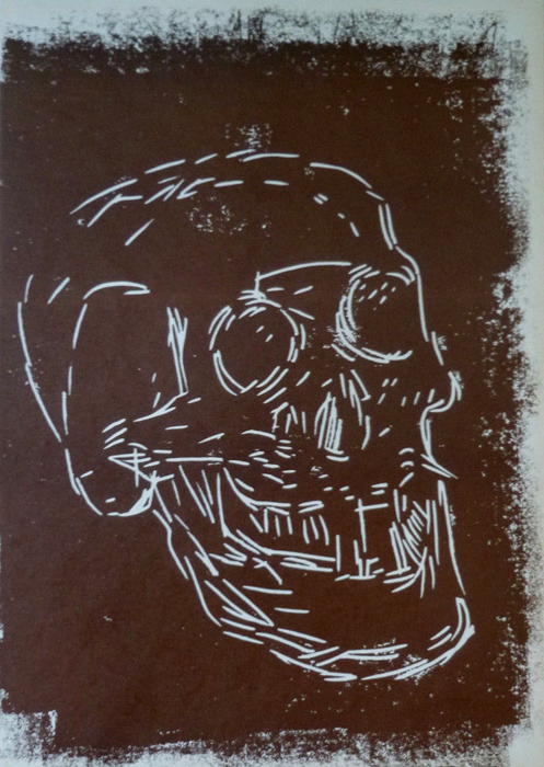 Markus lüperts Linolschnitt Skull 7