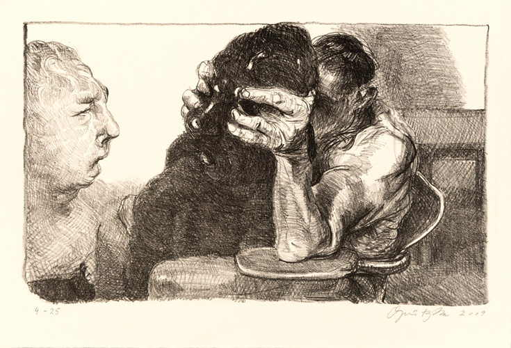 Prometheus 1 Lithografie Johannes Grützke Holzschnitt Radierung Schabradierung Offsetdruck  Andruck Neue Prächtigkeit Druckgrafik Kaltnadelradierung