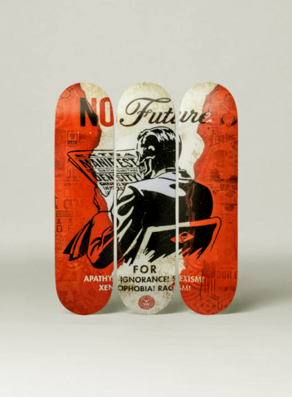 Shepard Fairey Obey silkscreen Siebdruck 2017  “NO FUTURE” SKATEBOARD deck