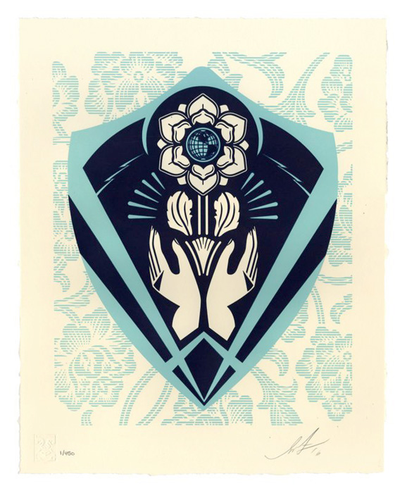 Shepard Fairey Obey silkscreen Siebdruck Letterpress 2016 Pespect and justice poster