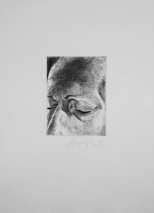 Stirn, Auge, Nasenrücken Lithografie Johannes Grützke Holzschnitt Radierung Schabradierung Offsetdruck  Druckgrafik