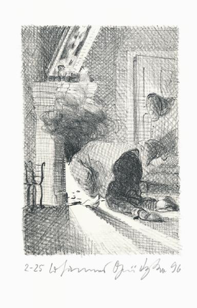 DEN KOPF IM KAMIN Der Frauentunnel 13 Lithografie Johannes Grützke Holzschnitt Radierung Schabradierung Offsetdruckt Druckgrafik Kaltnadelradierung