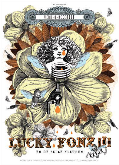 Kunny van der Ploeg siebdruck silkscreen conzert poster art of rock Lucky Fonz III 'how to make honey' Kunny van der Ploeg siebdruck silkscreen conzert poster art of rock Lucky Fonz III 'how to make honey'