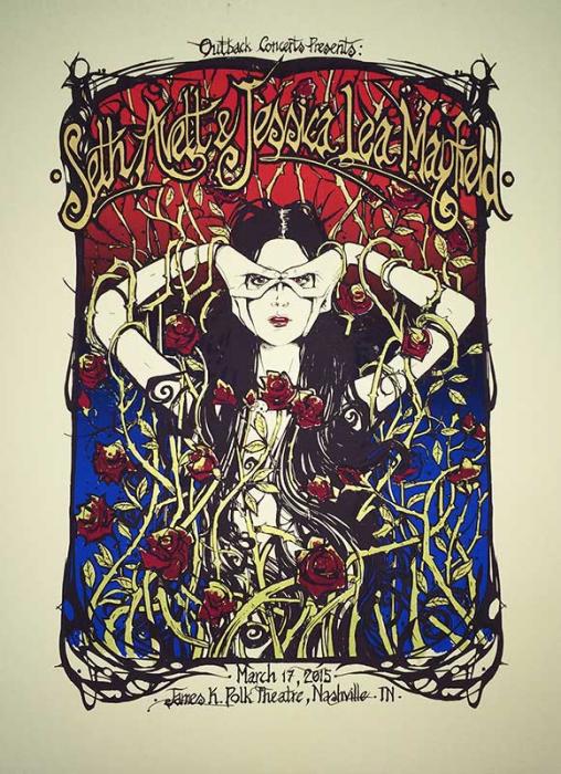 SETH AVETT & JESSICA LEA MAYFIELD Malleus SETH AVETT & JESSICA LEA MAYFIELD silkscreen siebdruck concertposter poster prints art prints rock art dark nouvou