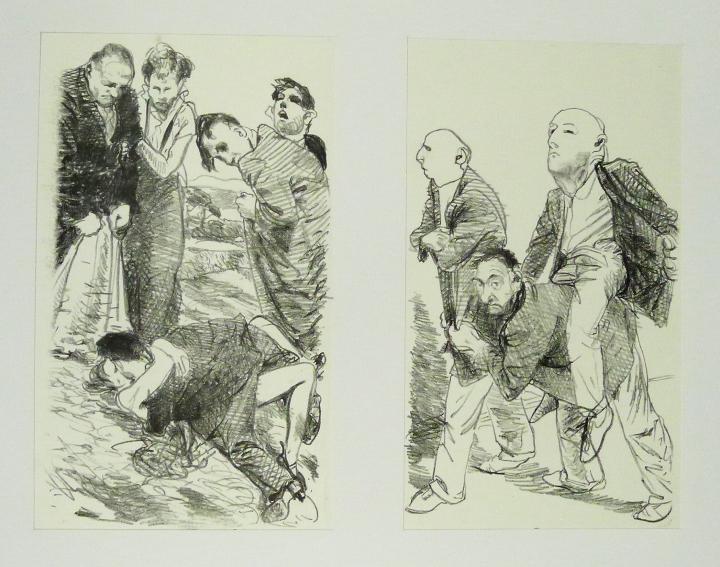 UNERBITTLICHE LIEBESSPIELE (links) & KENTAURENRITT,ERLEBNISREICH FÜR ALLE (rechts) Steinzeichnungen 5 Kathedrale des Künstlers Lithografie Johannes Grützke Holzschnitt Radierung Schabradierung Offsetdruckt Druckgrafik Kaltnadelradierung